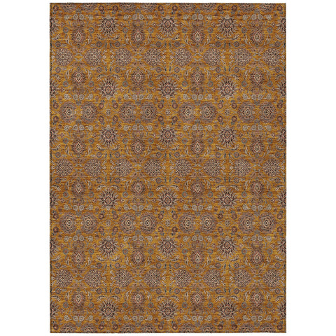 5' X 8' Copper Beige And Taupe Floral Washable Indoor Outdoor Area Rug