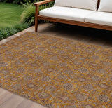 8' X 10' Copper Beige And Taupe Floral Washable Indoor Outdoor Area Rug