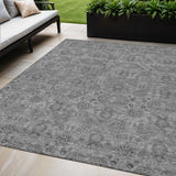 5' X 8' Gray Silver And Charcoal Floral Washable Indoor Outdoor Area Rug