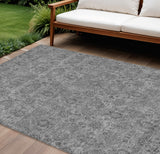 8' X 10' Gray Silver And Charcoal Floral Washable Indoor Outdoor Area Rug
