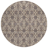 8' Ivory Taupe And Beige Round Floral Washable Indoor Outdoor Area Rug