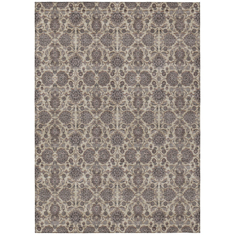 8' X 10' Ivory Taupe And Beige Floral Washable Indoor Outdoor Area Rug