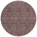 8' Merlot Gray And Taupe Round Floral Washable Indoor Outdoor Area Rug