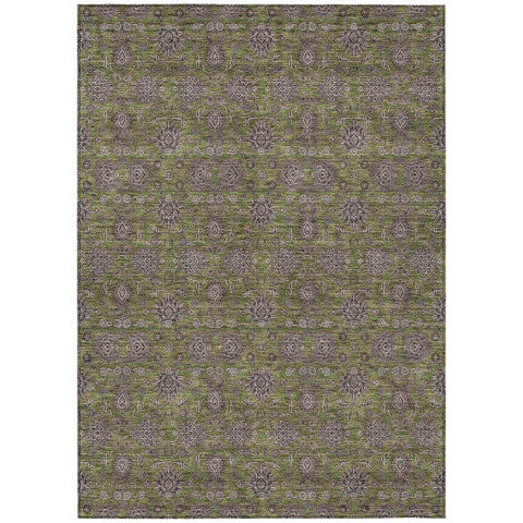 3' X 5' Olive Green Beige And Taupe Floral Washable Indoor Outdoor Area Rug