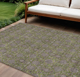 8' X 10' Olive Green Beige And Taupe Floral Washable Indoor Outdoor Area Rug