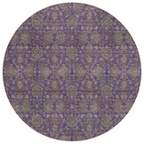 8' Purple Beige And Taupe Round Floral Washable Indoor Outdoor Area Rug
