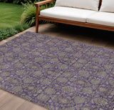 8' X 10' Purple Beige And Taupe Floral Washable Indoor Outdoor Area Rug