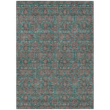 5' X 8' Teal Blue Beige And Taupe Floral Washable Indoor Outdoor Area Rug
