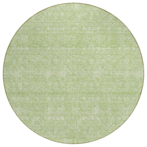 8' Artichoke Green Mint Green And Ivory Round Floral Washable Indoor Outdoor Area Rug