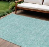 8' X 10' Aqua And Ivory Floral Washable Indoor Outdoor Area Rug