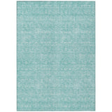8' X 10' Aqua And Ivory Floral Washable Indoor Outdoor Area Rug