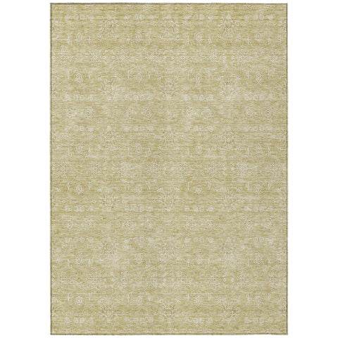 5' X 8' Beige Tan And Ivory Floral Washable Indoor Outdoor Area Rug