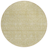 8' Beige Tan And Ivory Round Floral Washable Indoor Outdoor Area Rug
