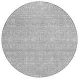 8' Gray Silver And Ivory Round Floral Washable Indoor Outdoor Area Rug