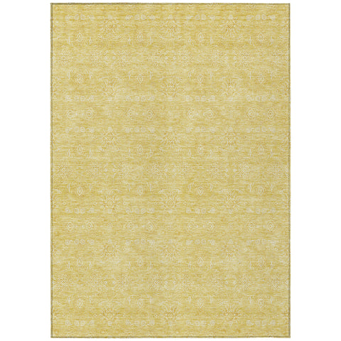 3' X 5' Yellow Gold And Ivory Floral Washable Indoor Outdoor Area Rug