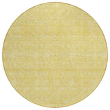 8' Yellow Gold And Ivory Round Floral Washable Indoor Outdoor Area Rug