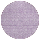 8' Lavender Lilac And Ivory Round Floral Washable Indoor Outdoor Area Rug