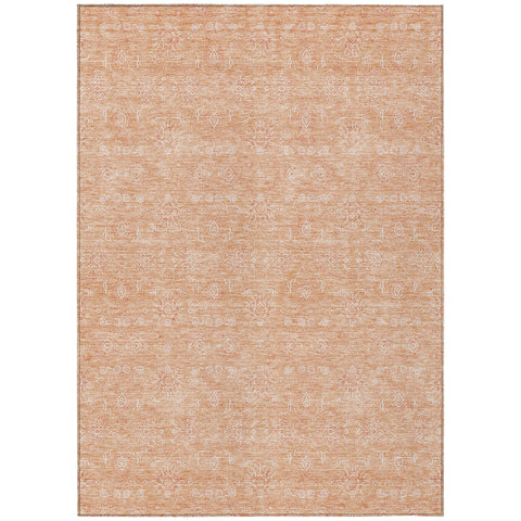 5' X 8' Peach And Ivory Floral Washable Indoor Outdoor Area Rug