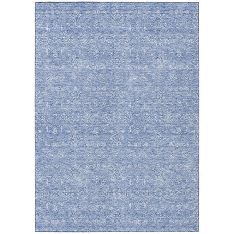 3' X 5' Sky Blue And Ivory Floral Washable Indoor Outdoor Area Rug
