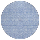 8' Sky Blue And Ivory Round Floral Washable Indoor Outdoor Area Rug