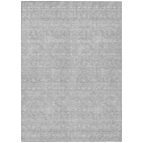 8' X 10' Silver Gray And Ivory Floral Washable Indoor Outdoor Area Rug