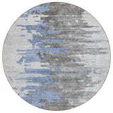 8' Blue Gray And Silver Round Abstract Washable Indoor Outdoor Area Rug