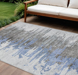 8' X 10' Blue Gray And Silver Abstract Washable Indoor Outdoor Area Rug