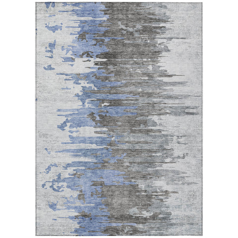 8' X 10' Blue Gray And Silver Abstract Washable Indoor Outdoor Area Rug