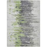 5' X 8' Green And Silver Abstract Washable Indoor Outdoor Area Rug