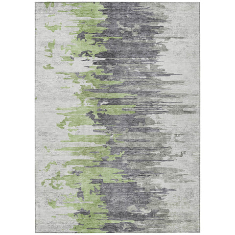 8' X 10' Green And Silver Abstract Washable Indoor Outdoor Area Rug