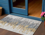 3' X 5' Ivory Charcoal And Silver Abstract Washable Indoor Outdoor Area Rug