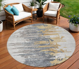 8' Ivory Charcoal And Silver Round Abstract Washable Indoor Outdoor Area Rug