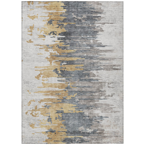 8' X 10' Ivory Charcoal And Silver Abstract Washable Indoor Outdoor Area Rug