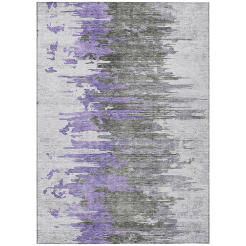 5' X 8' Purple Ivory And Charcoal Abstract Washable Indoor Outdoor Area Rug