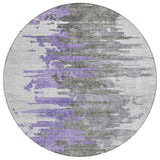 8' Purple Ivory And Charcoal Round Abstract Washable Indoor Outdoor Area Rug