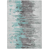 3' X 5' Teal Blue Charcoal And Silver Abstract Washable Indoor Outdoor Area Rug