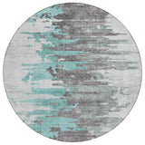8' Teal Blue Charcoal And Silver Round Abstract Washable Indoor Outdoor Area Rug