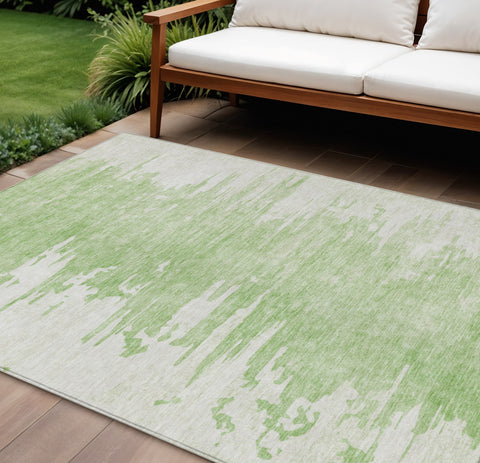 8' X 10' Green And Mint Green Abstract Washable Indoor Outdoor Area Rug