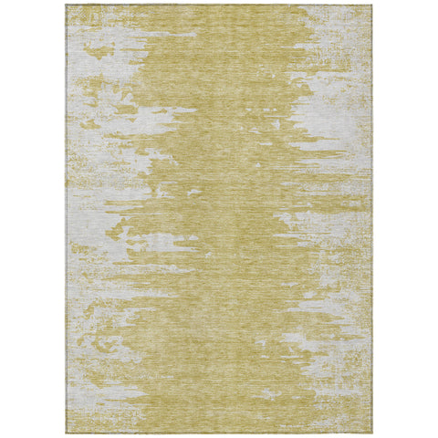 3' X 5' Gold And Ivory Abstract Washable Indoor Outdoor Area Rug