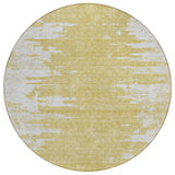 8' Gold And Ivory Round Abstract Washable Indoor Outdoor Area Rug