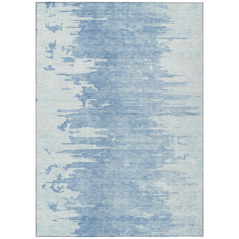 3' X 5' Sky Blue And Denim Blue Abstract Washable Indoor Outdoor Area Rug