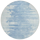 8' Sky Blue And Denim Blue Round Abstract Washable Indoor Outdoor Area Rug