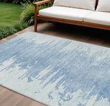 8' X 10' Sky Blue And Denim Blue Abstract Washable Indoor Outdoor Area Rug