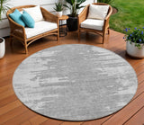 8' Silver Gray And Ivory Round Abstract Washable Indoor Outdoor Area Rug