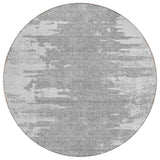 8' Silver Gray And Ivory Round Abstract Washable Indoor Outdoor Area Rug