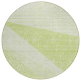 8' Mint Green And Ivory Round Geometric Washable Indoor Outdoor Area Rug
