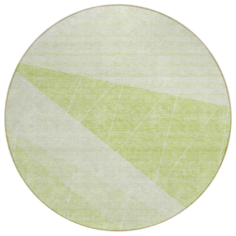 8' Mint Green And Ivory Round Geometric Washable Indoor Outdoor Area Rug