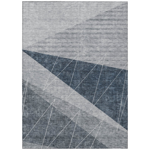 3' X 5' Charcoal Gray And Silver Geometric Washable Indoor Outdoor Area Rug