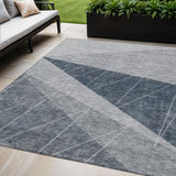 5' X 8' Charcoal Gray And Silver Geometric Washable Indoor Outdoor Area Rug