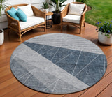 8' Charcoal Gray And Silver Round Geometric Washable Indoor Outdoor Area Rug